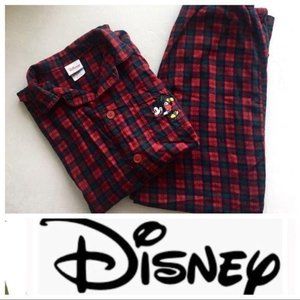 DISNEY Mickey Mouse Plaid 2 piece Pajamas PJ